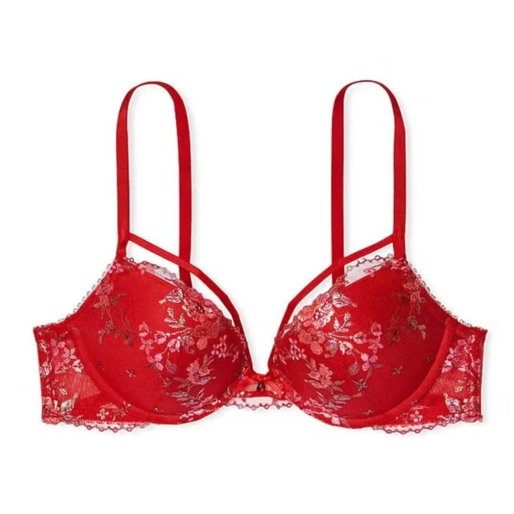 New! Victoria's Secret Very Sexy Red Mesh Lace Strappy Push Up Bra 4905